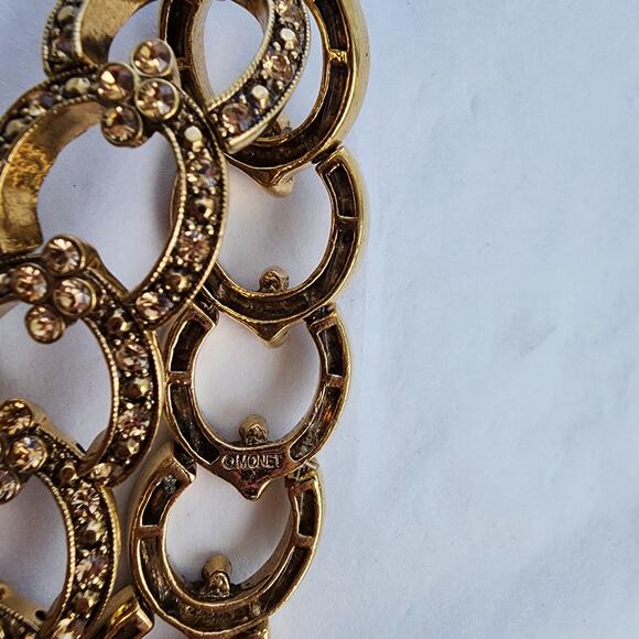 Monet Bracelet Stretchy Goldtone with Champagne Topaz Crystals Elegant Evening - Picture 5 of 5